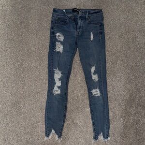 Express Women’s Dark Blue Ripped Skinny Jeans